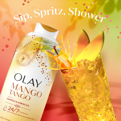 Olay Body Wash for Women, 24/7 Skin-Loving Freshness, Miami Mocktails, Plant Based Cleansers, Vitamin B3 & Antioxidant Blend, For All Skin Types, Mango Tango with Mango & Hibiscus Scent, 22 fl oz - Deeunta Domain