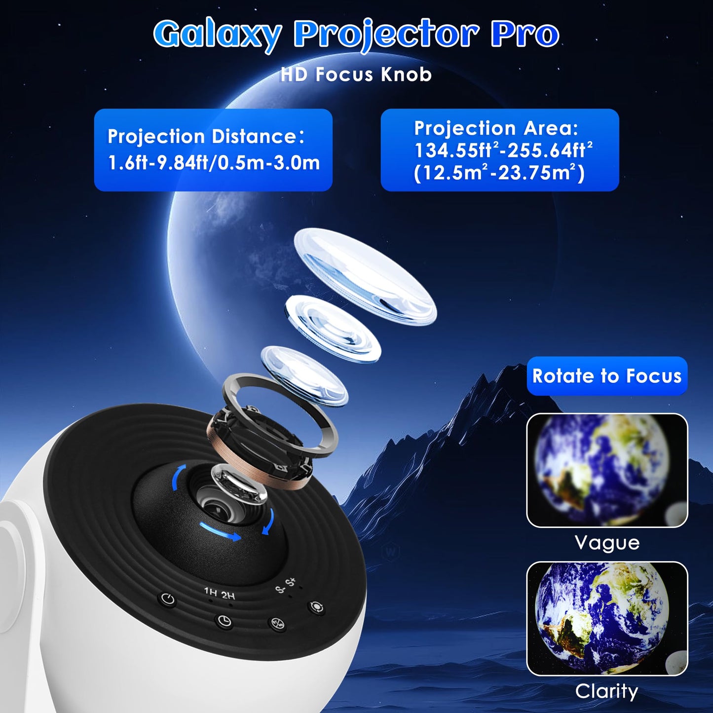 Galaxy Projector for Bedroom Pro Version, HD 12 in 1 Film Discs Star Projector Galaxy Light, Planetarium Projector with Timer, White Noise, 360 ° Rotation, Bluetooth, Remote Control - Deeunta Domain