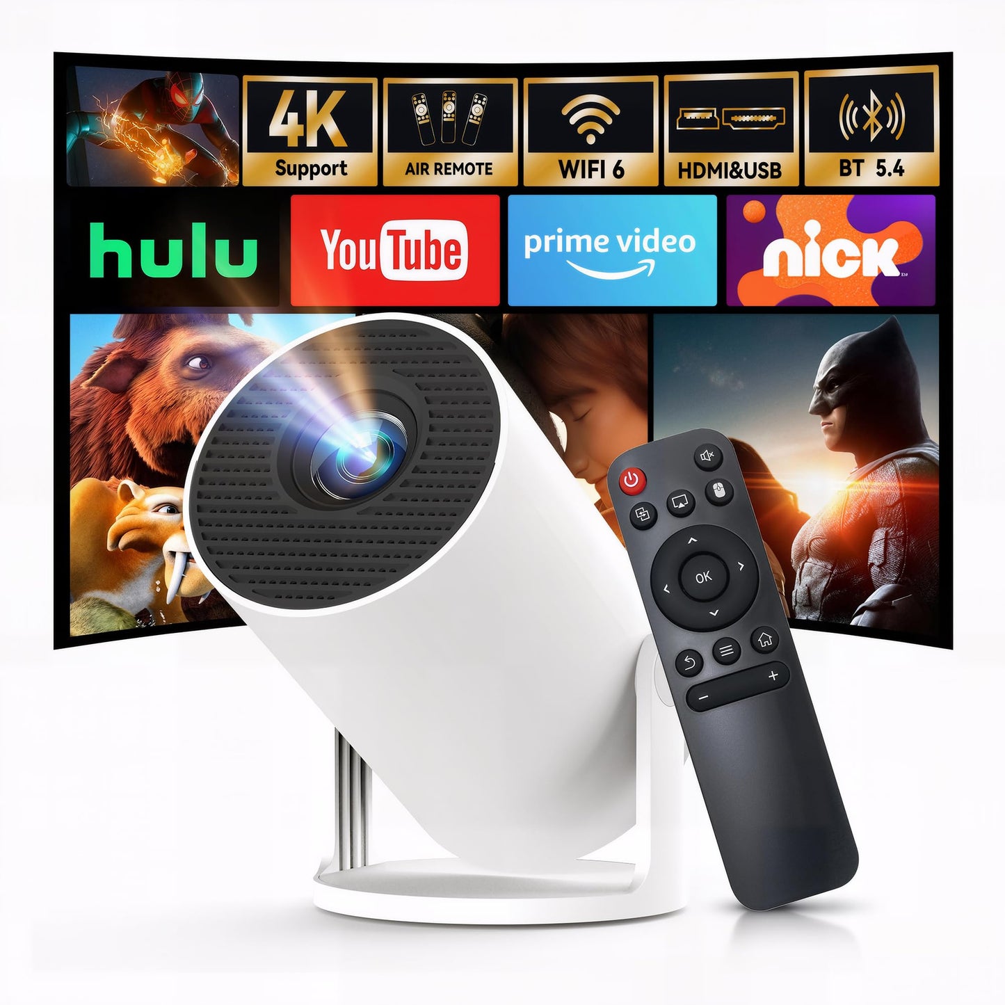 [Built-in Apps & 2026 Upgraded] Mini Projector with Wi-Fi 6 & Bluetooth 5.4, 1080P 4K Support Full HD, Auto Keystone 360° Portable Home Cinema Smart Projector for iOS/Android X1 - Deeunta Domain