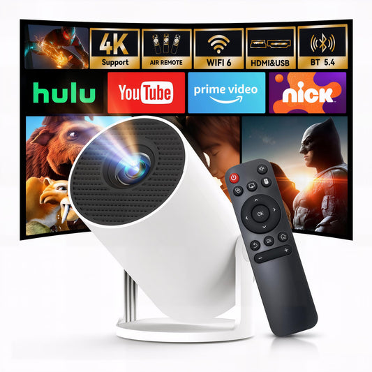 [Built-in Apps & 2026 Upgraded] Mini Projector with Wi-Fi 6 & Bluetooth 5.4, 1080P 4K Support Full HD, Auto Keystone 360° Portable Home Cinema Smart Projector for iOS/Android X1 - Deeunta Domain