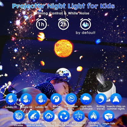 Galaxy Projector for Bedroom Pro Version, HD 12 in 1 Film Discs Star Projector Galaxy Light, Planetarium Projector with Timer, White Noise, 360 ° Rotation, Bluetooth, Remote Control - Deeunta Domain