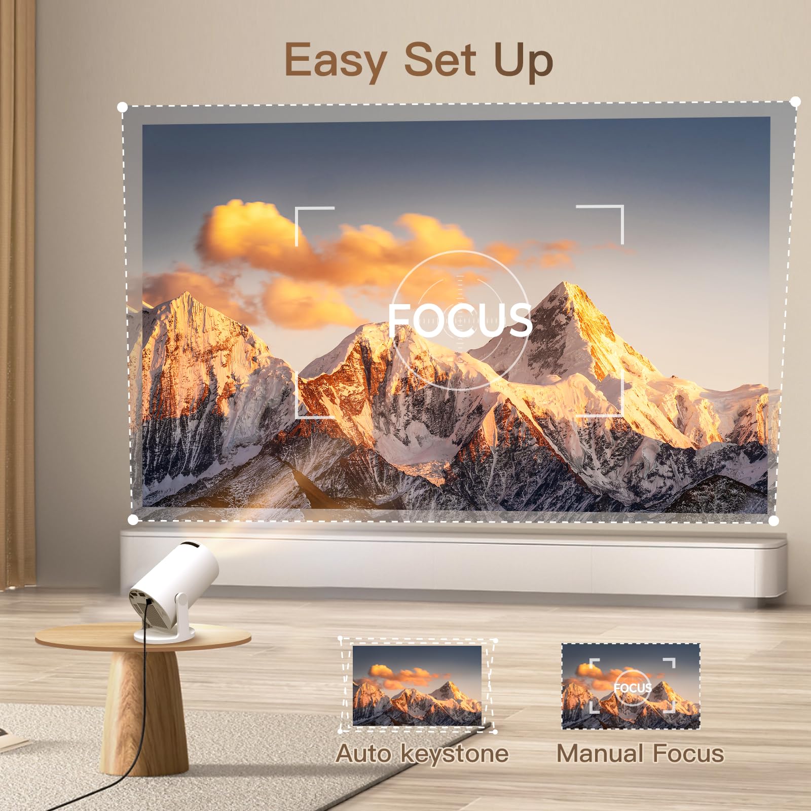 [Built-in Apps & 2026 Upgraded] Mini Projector with Wi-Fi 6 & Bluetooth 5.4, 1080P 4K Support Full HD, Auto Keystone 360° Portable Home Cinema Smart Projector for iOS/Android X1 - Deeunta Domain