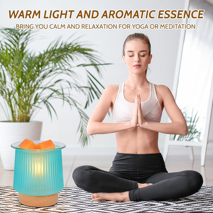 Glass Wax Melt Warmer with Bulb Heating, Elegant Cyan Glass Design, Quickly Melts Wax Blocks, Releases Long-Lasting Fragrance, Perfect Candle Wax Burner and Night Light for Home Kitchen Décor Gifts