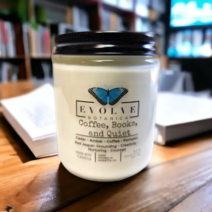 Wood Wick Gem Soy Candle - Coffee, Books, & Quiet Scented Candle (Jasper) by Evolve Botanica