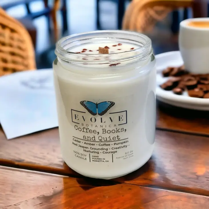 Wood Wick Gem Soy Candle - Coffee, Books, & Quiet Scented Candle (Jasper) by Evolve Botanica