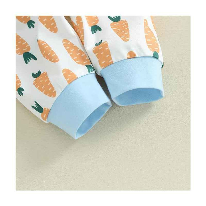 3pcs Set Baby Costume Set, Long Sleeved Letter Rabbit Print Jumpsuit, Carrot Print Suspender Pants, Hat Set by Creativegiftsdirect