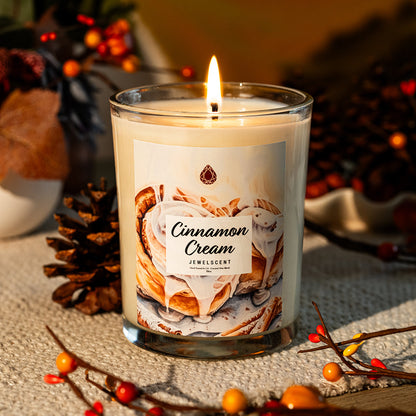 Cinnamon Cream Jewelry Candle 18oz - Invigorating Aroma with Hidden Treasure by JewelScent