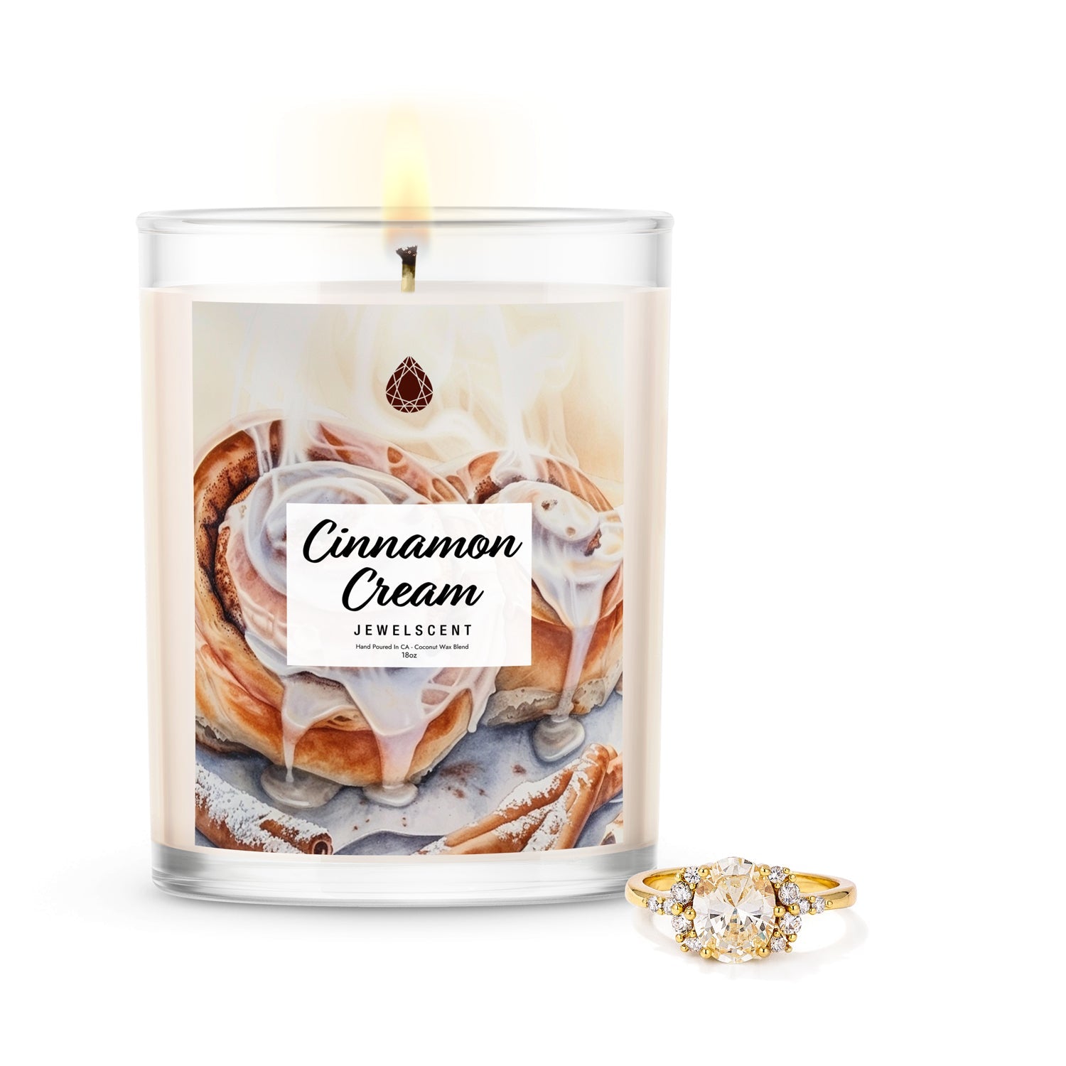 Cinnamon Cream Jewelry Candle 18oz - Invigorating Aroma with Hidden Treasure by JewelScent