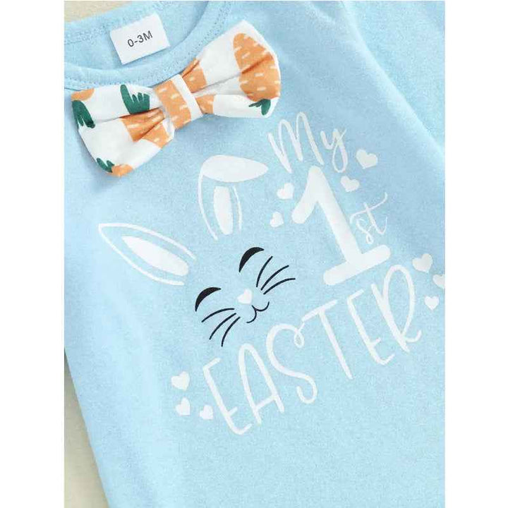 3pcs Set Baby Costume Set, Long Sleeved Letter Rabbit Print Jumpsuit, Carrot Print Suspender Pants, Hat Set by Creativegiftsdirect