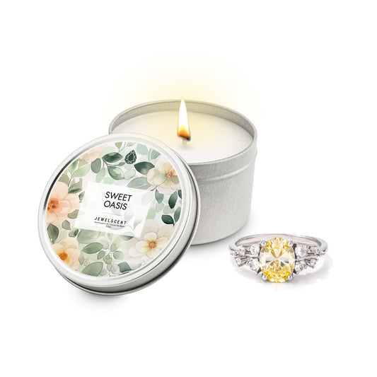 Sweet Oasis Jewelry Candle - 5.5oz Tin for a Luxurious Aromatic Experience by JewelScent